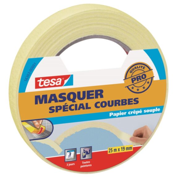 Adhésif Masquage Souple Courbes Surfaces Lisses et Rugueuses 25mx19mm