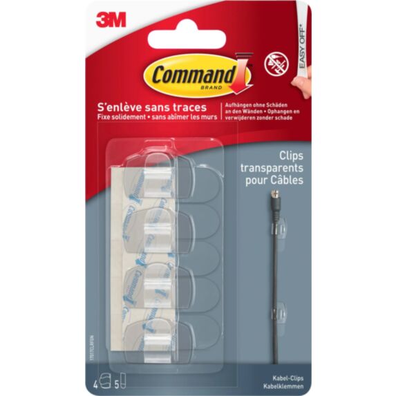 4 clip câbles rond transparents enlevables - 3M 
