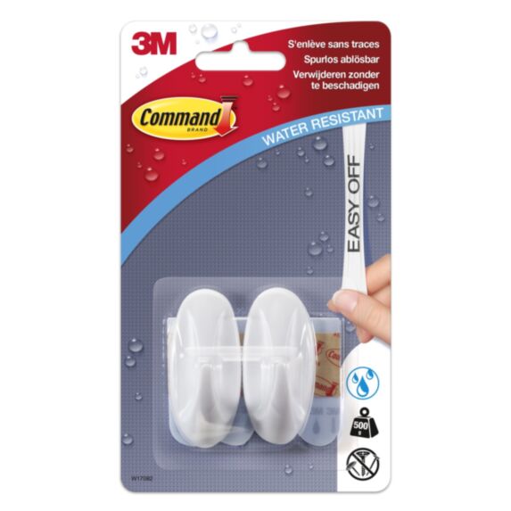 Crochet adhésif plastique blanc design petit modèle - 3M Command