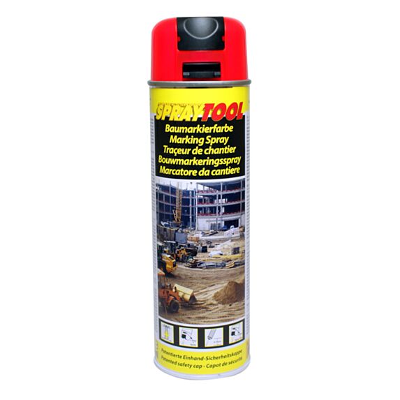 Bombe de peinture traceur de chantier rouge fluo 500 mL