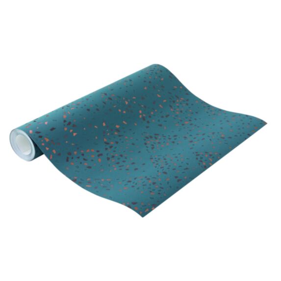 Papier Peint Vinyl Expansé Intissé Geo Terrazzo Fond Pétrole 5,3m² - AS CREATION