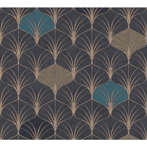 Papier Peint Vinyl Expansé Intissé Charleston Noir Bleu Or 5,3m² - AS CREATION