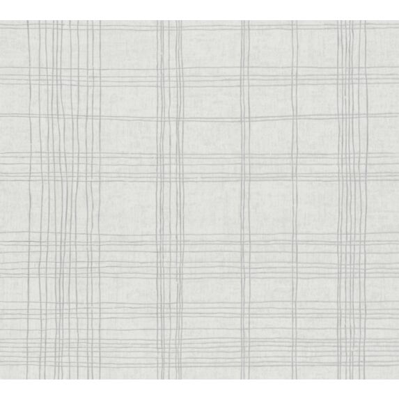 Papier Peint Vinyl Lourd Intissé Ecossais Ecru Argent 10x0,53m