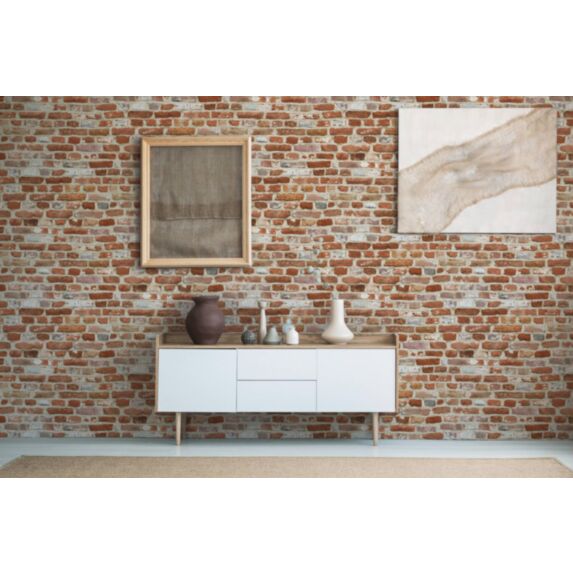 Papier peint vinyle lourd sur intissé brique usée rouge 10,05x0,53m - AS CREATION