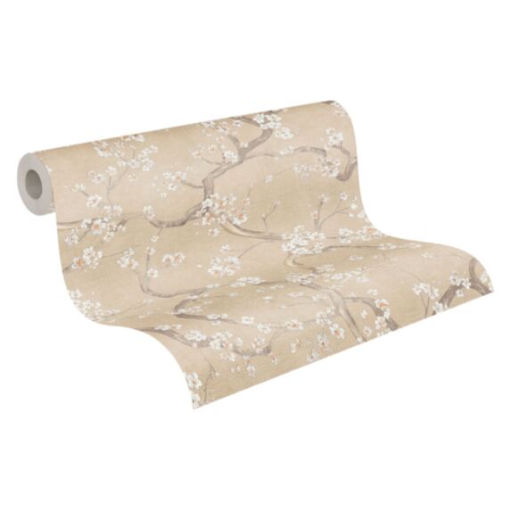 Papier peint vinyle intissé Cerisier fond beige 10,05x0,53m - AS CREATION