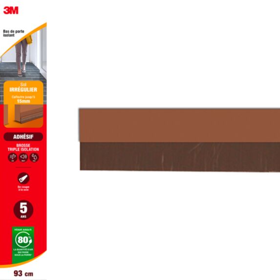 Joint isolation bas de porte adhésif sol irrégulier brosse triple isolation 93cm 3M