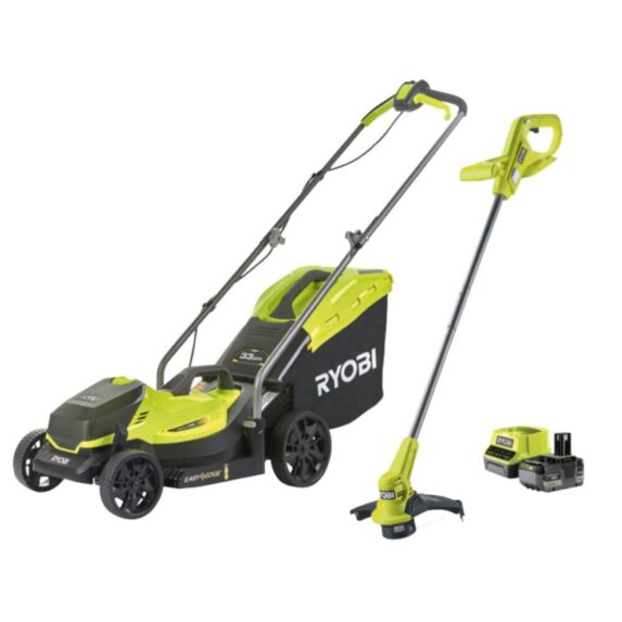 Tondeuse à batterie RLM18X33B50 + coupe-bordures RY18LT23A-0 18V - RYOBI