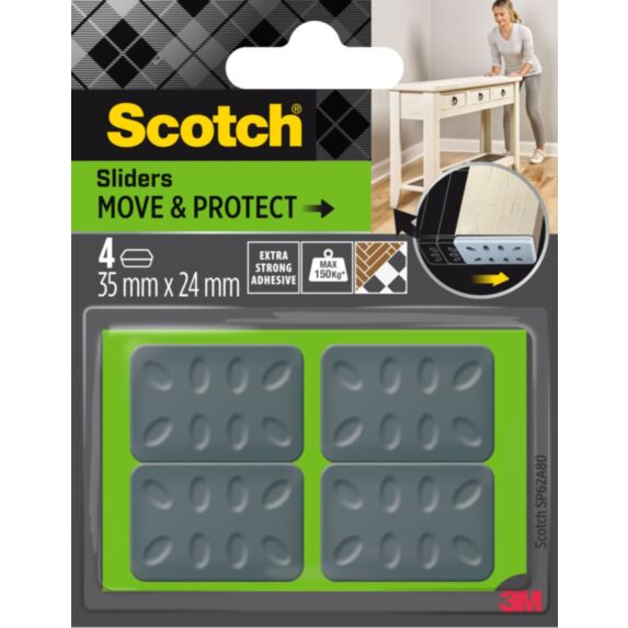 4 Patins glisseur alvéolé gris adhésif 35x24mm