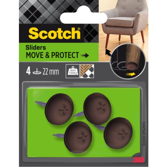 4 Patins glisseur alvéolé marron à clouer Ø22mm