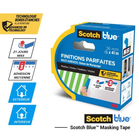 Ruban de Masquage Finitions Parfaites ScotchBlue™ 2093 Bleu 41mx36mm