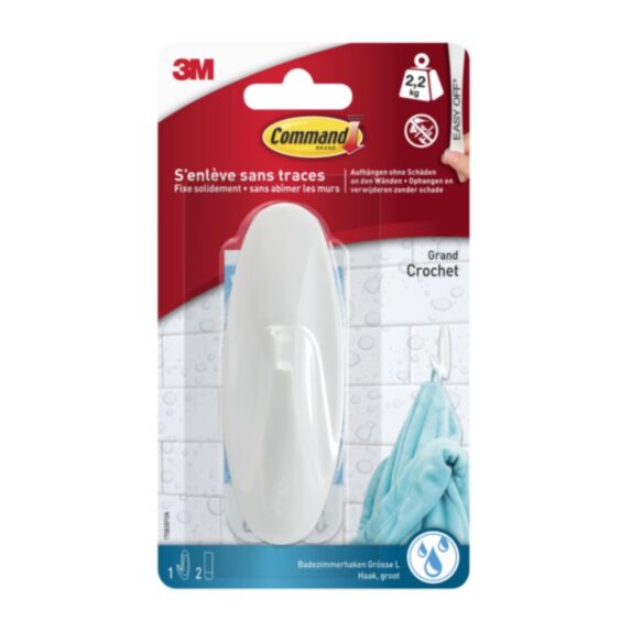 Crochet adhésif plastique blanc design Grand modèle - 3M