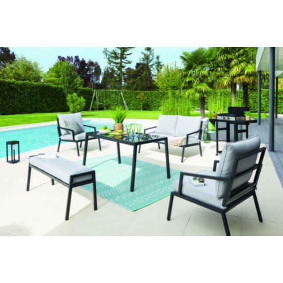 Salon de jardin bas 6 places acier Lunchy Gris