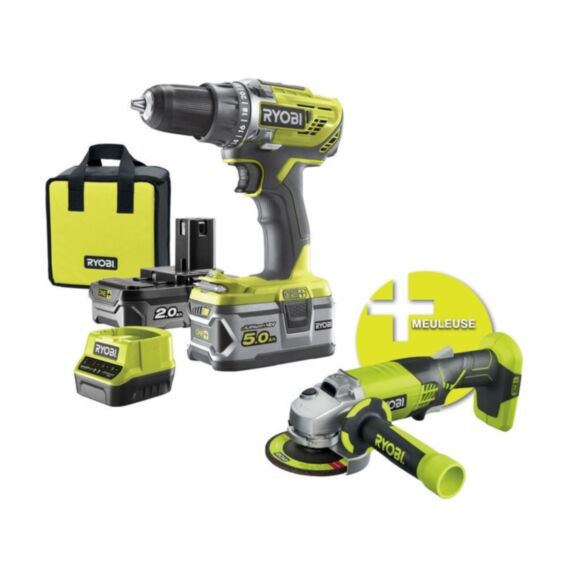 Lot perceuse-visseuse et meuleuse d'angle Ø115 mm 18V - RYOBI