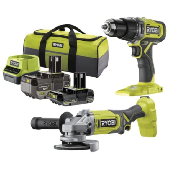 Perceuse à percussion + meuleuse ONE+ 18V + 2 batt. 4 & 2Ah - RYOBI 