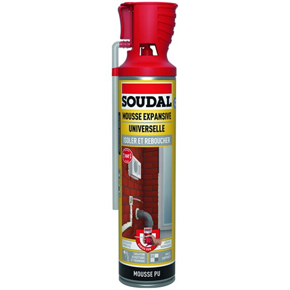 Mousse expansive Isoler et Reboucher 360° avec pistolet 500ml - SOUDAL