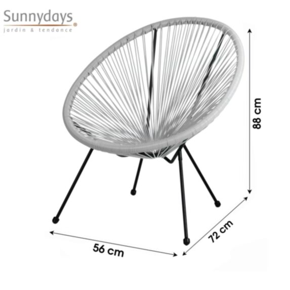 Fauteuil Cabana en résine 4 pieds Ø72 cm h83 cm gris clair