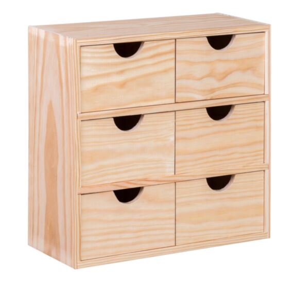 Petit rangement Mini-bloc 6 tiroirs Pin massif Brut L32xH,32xP14cm - LUSIMAT