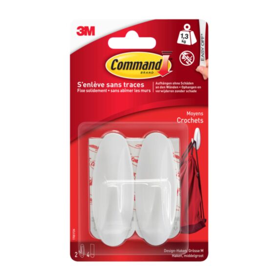 Crochet design blanc plastique MM - 3M COMMAND