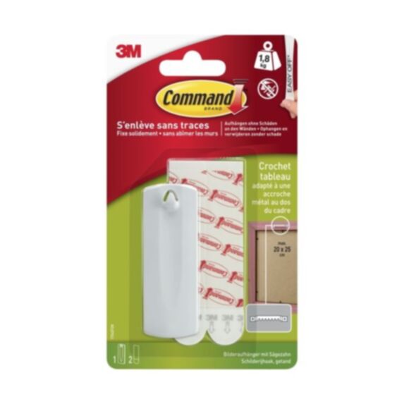 Crochet tableau plastique blanc - 3M COMMAND