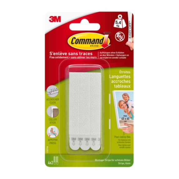 8 languettes cadre fin blanc - 3M COMMAND