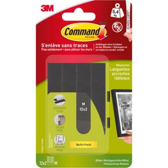 24 languettes fixation tableau MM noir - 3M COMMAND