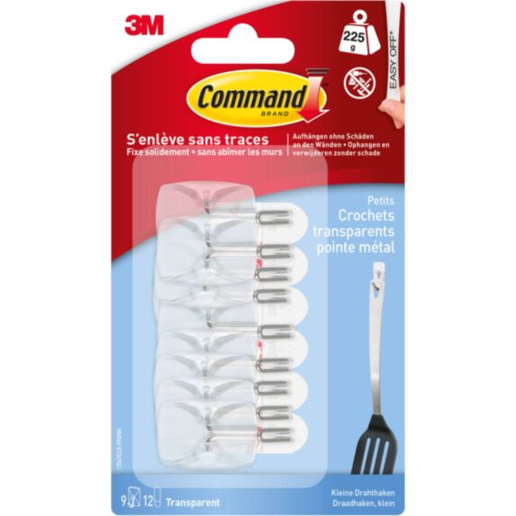 9 crochets clear transparent pointe PM - 3M COMMAND