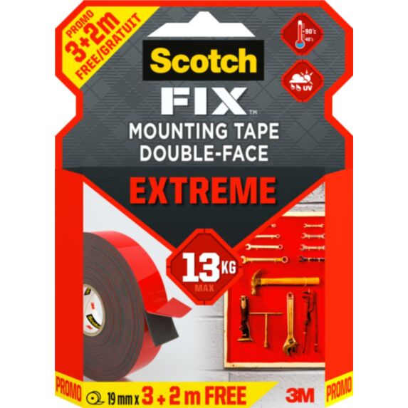 Ruban adhésif double face Fix Mounting Tape Extrême 19mmx3+2m - SCOTCH