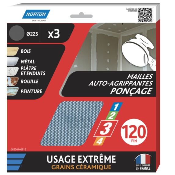 Patins mailles excentriques Ø225mm grain 120 x5 - NORTON