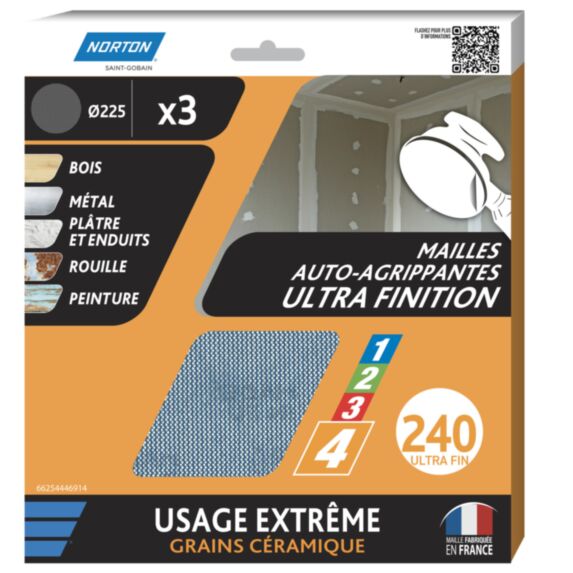 Patins mailles excentriques Ø225mm grain 240 x5 - NORTON