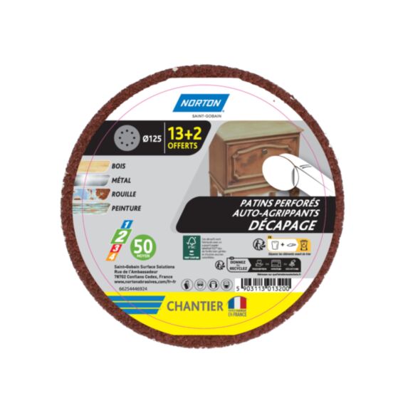 Patins excentriques Ø125mm grain 50 x13+2 gratuits - NORTON