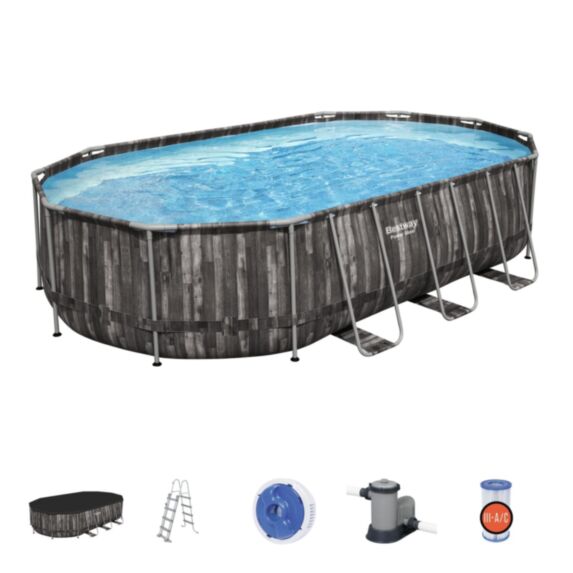 Piscine tubulaire ovale 6,1x3,66x1,22m Power Steel décor bois - BESTWAY