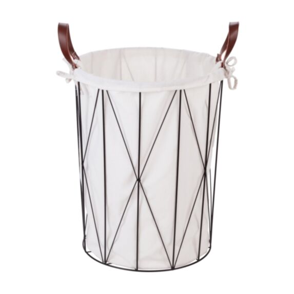 Panier à linge style Industriel 38x38x49cm noir/blanc