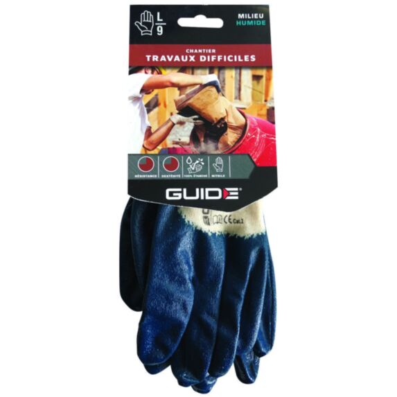 Gants construction nitrile T9 M/L bleu - GUIDE