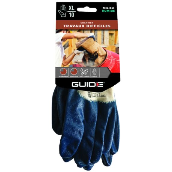 Gants construction nitrile T10 XL bleu - GUIDE