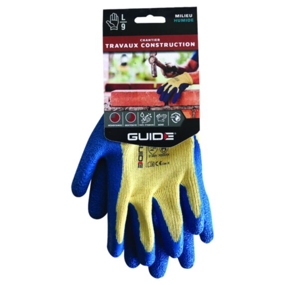 Gants chantier Latex coton taille 9 multicolore - GUIDE