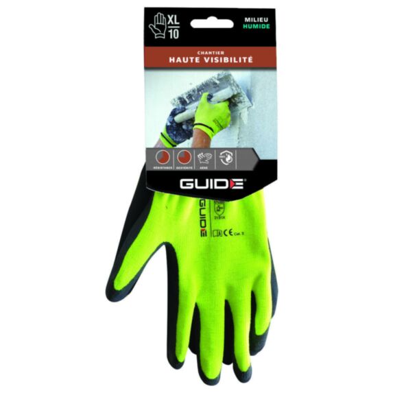 Gants de construction Hi-Viz latex jaune - GUIDE