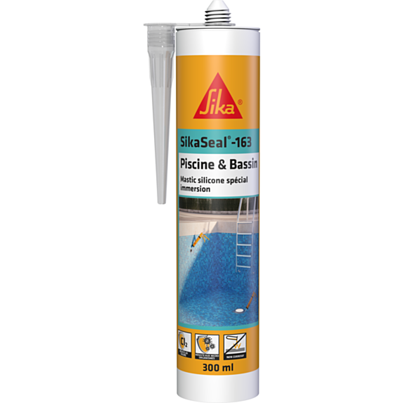 Mastic silicone Sikaseal 163 piscine/bassin transparent 300 mL - SIKA