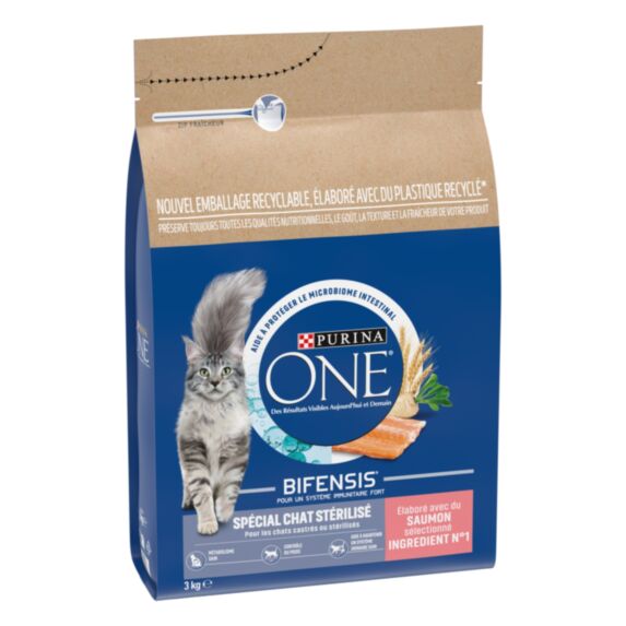 Croquettes Chat Stérilisé Saumon + Blé 3kg - PURINA ONE
