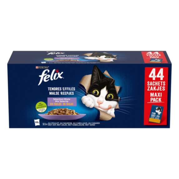 44 Sachets Tendres Effilés en Gelée Mixte chat 85g - FELIX