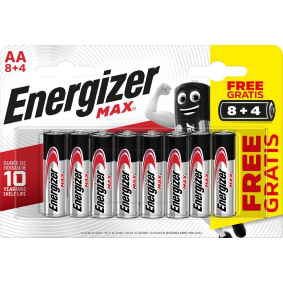 12 Piles alcalines AA LR6 1,5V Max Energizer