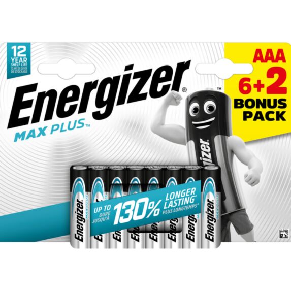 Pile Alcaline AAA Energizer Max plus - Pack de 6+2 offert