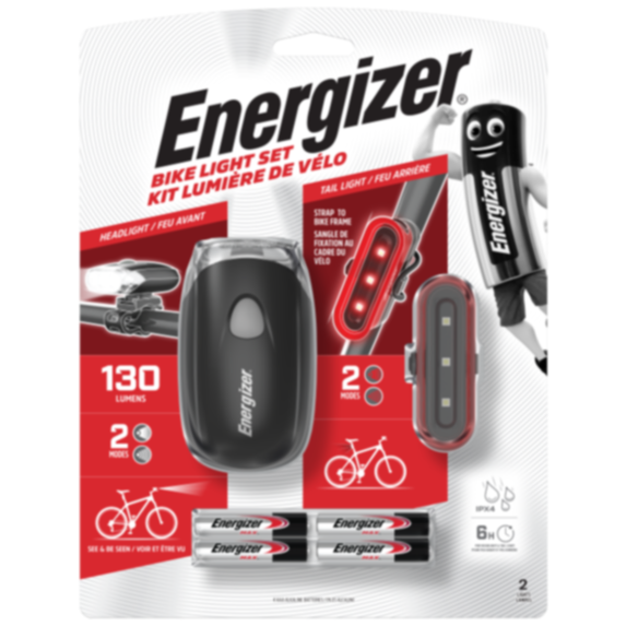 Lampe avant/arrière vélo + 4 piles AAA - ENERGIZER