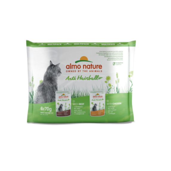 Alimentation pour chat Holistic Fonctionnel Anti-Hairball Bœuf/Poulet 6x70gr - ALMO NATURE