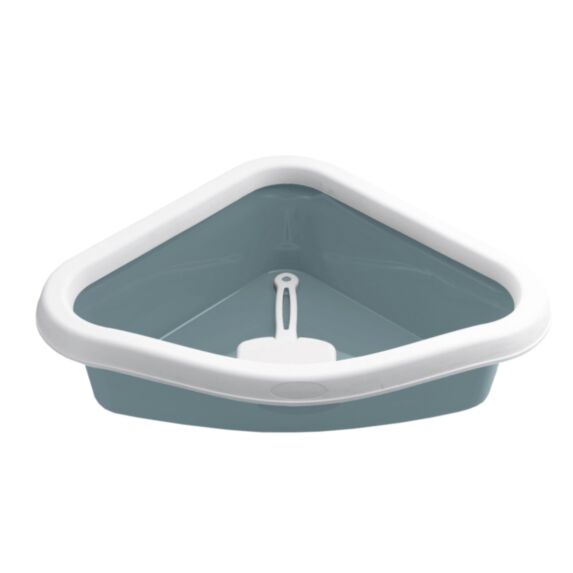 Bac à litière d'angle pour chat 54 x 40 x 14 cm bleu acier