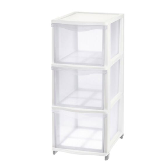 Tour de rangement 3 tiroirs blanc/transparent 36x26x65cm - TONTARELLI