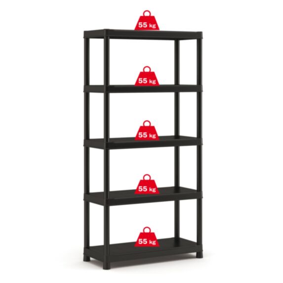 Etagère Plus 5 tablettes résine 182 x 90 x 40 cm noir - KETER