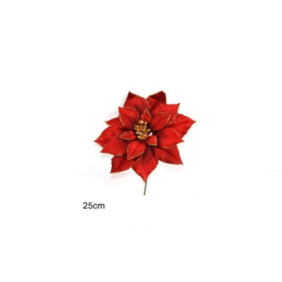Rose de Noël tige rouge tissu 25cm