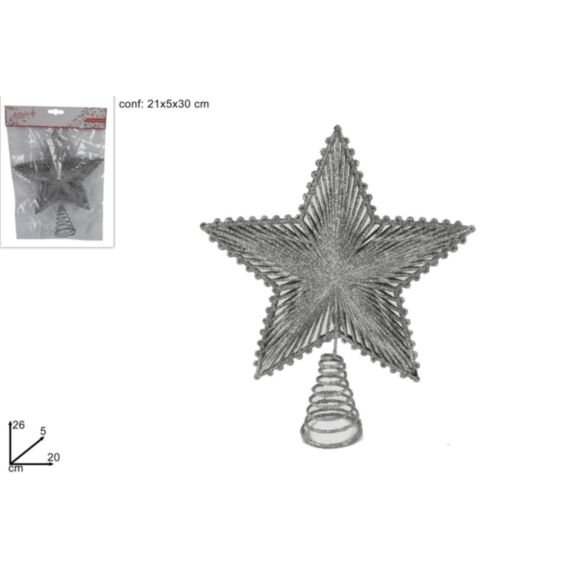 Cimier Sapin de Noël étoile 3D argent 20cm