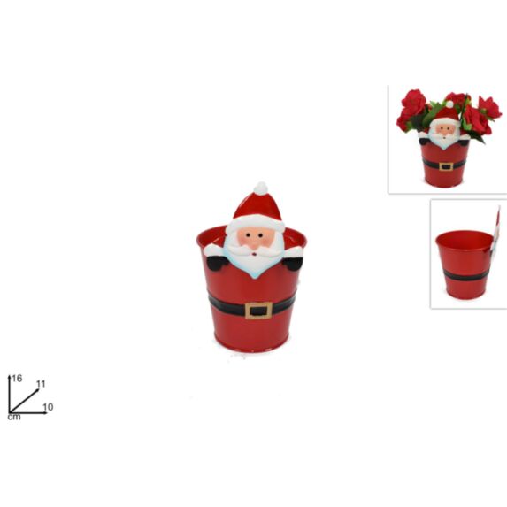 Pot Père-Noël rouge galvanisé 16cm
