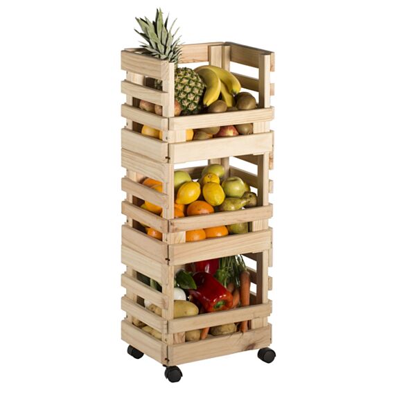 3 Caisses de Rangement Empilables pour Légumes 90x38x30cm + 4 Roulettes - ASTIGARRAGA